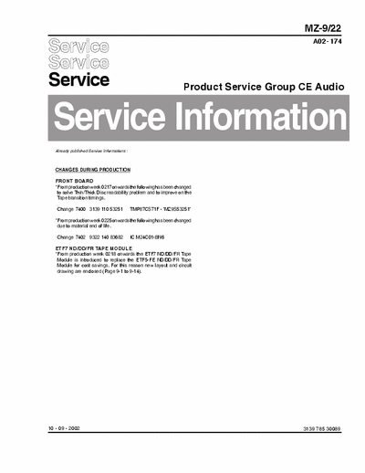 Philips MZ-9  /22 Service Information Prod. Serv. Group CE Audio A02-172 (10-09-2002) - pag. 2